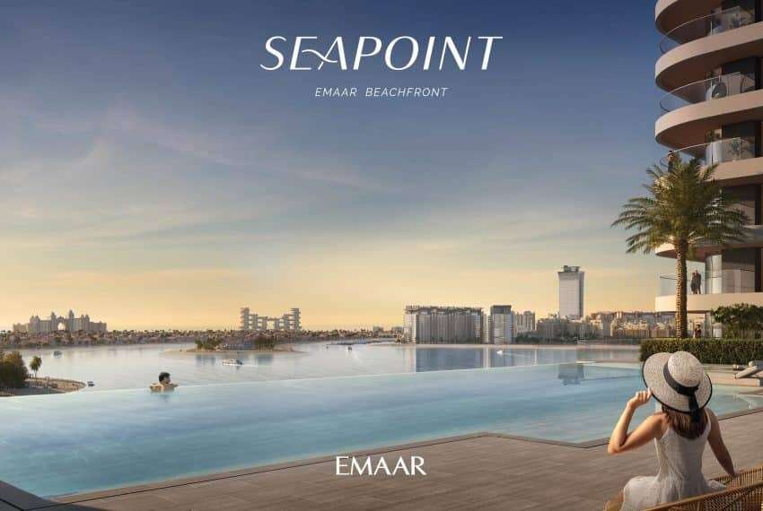 Poolbereich mit Blick auf die Palm Jumeirah in der Immobilie Seapoint Emaar Beachfront