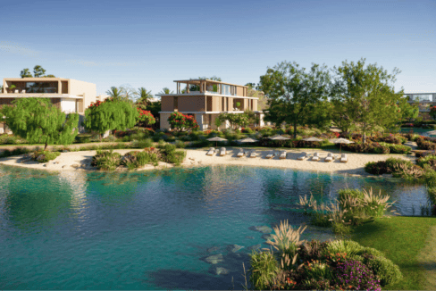 Blick auf die Lagune/Badesee in der Community "The Acres" Dubai