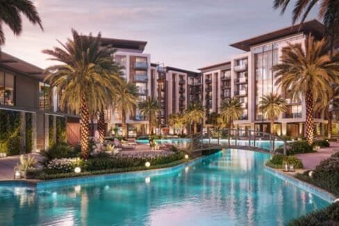 Lazy River des Immobilienprojekts "Belgravia Gardens" in Dubai, Dubailand