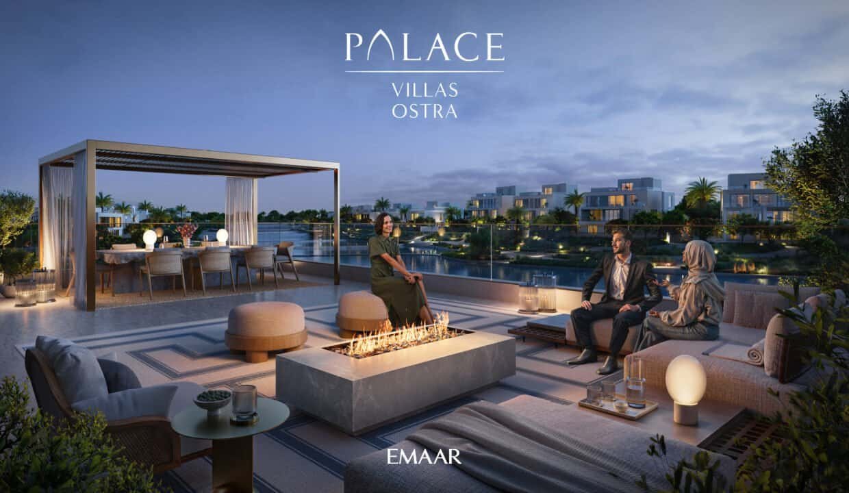 Nachtansicht Rooftop Terrasse einer Villa in Palace Ostra Villas Dubai